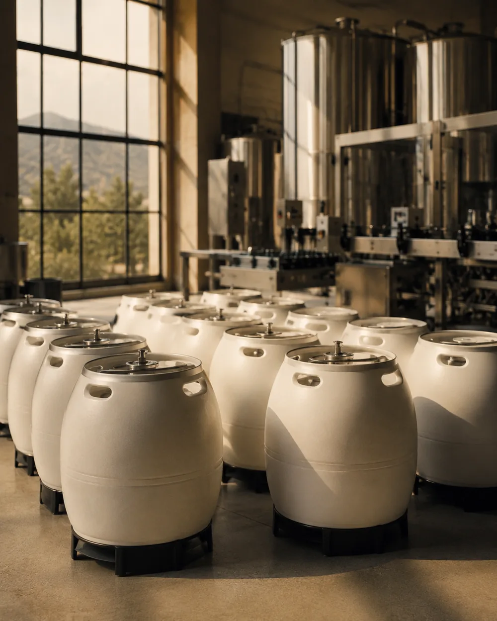 Cava técnica con kegs PET de OneWayKeg listos para envasado en Italia